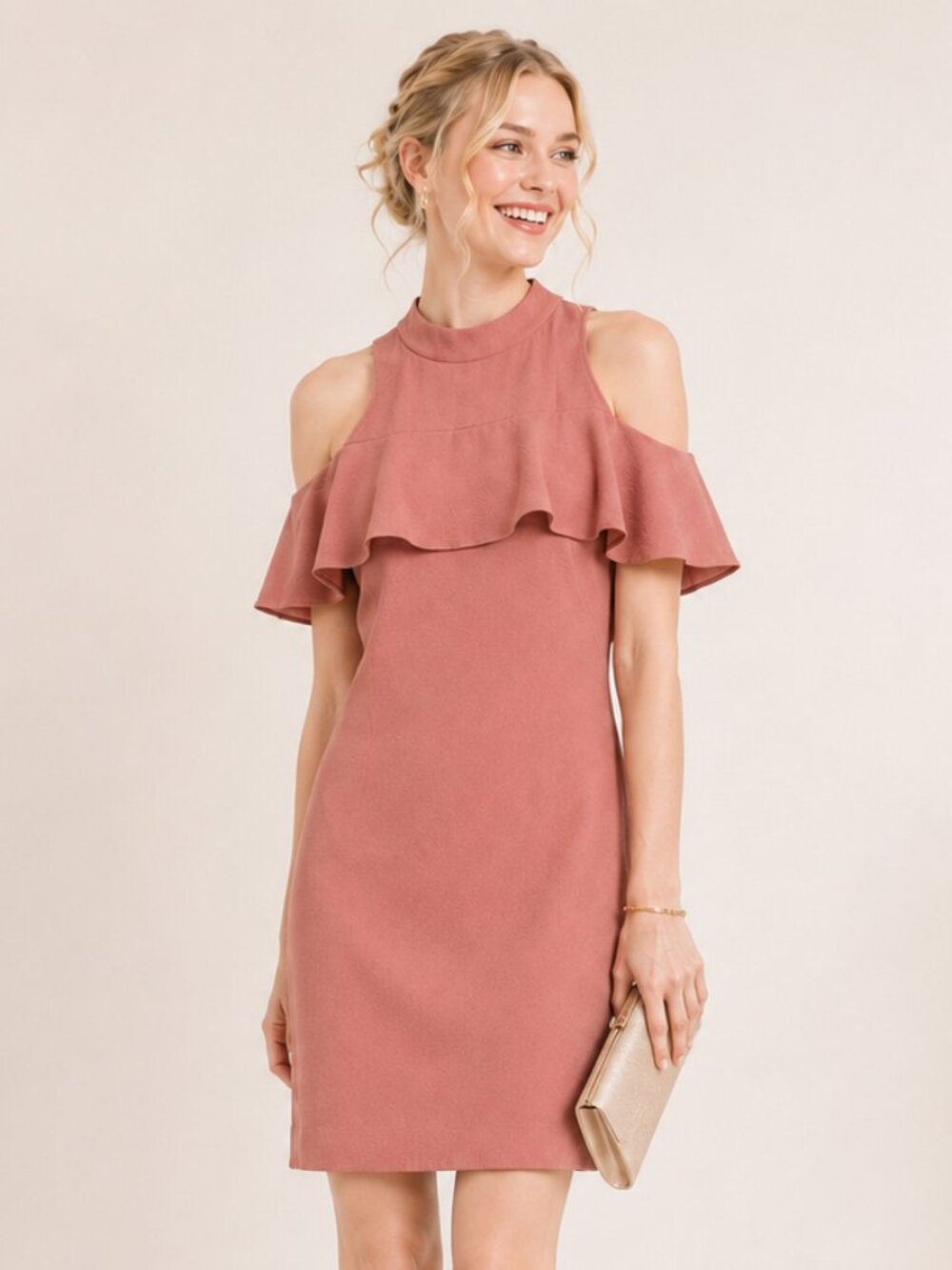 Trina Turk - Pink Laelia Cold Shoulder Ruffle Shift Mini Dress - Sz 0 - EUC